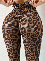 Pantalon de Yoga Imprimé Léopard Moulant Femme Coupe Cintrée Bicolores Sexy