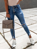 Pantalon Dechiré Long Femme Moulant Coupe Cintrée avec Boutons avec Poches Bicolores Pantalon Femme