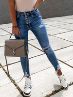 Pantalon Dechiré Long Femme Moulant Coupe Cintrée avec Boutons avec Poches Bicolores Pantalon Femme