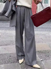 Pantalon droit gris taille haute plissé printemps pantalon décontracté à jambes larges pour femmes 2025