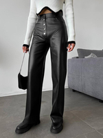 Pantalon en cuir PU à boutons noirs