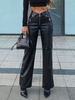 Pantalon En Cuir PU Pantalon Droit Taille Haute Pour Femme