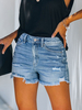 Pantalon en Denim Déchiré Courte Femme Eté avec Poches à Zip avec Bouton Unicolore Short Sexy