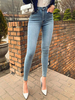 Pantalon en Denim Jean Femme Long Coupe Cintrée à Zip avec Bouton Unicolore