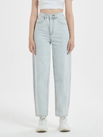 Pantalon en Denim Long Femme Coupe Cintrée à Zip avec Bouton avec Poches Unicolore