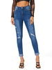 Pantalon en denim pour femme à franges bleu royal Pantalon taille surélevée irrégulière