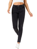 Pantalon en denim pour femme à franges noires Pantalon taille surélevée irrégulière Cowboy Jean fuselé
