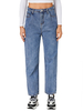 Pantalon en denim pour femme Boutons bleus Pantalon taille haute irrégulière Cowboy Jean droit