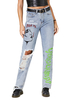Pantalon en denime pour femme Boutons bleu ciel clair Cowboy Pantalon taille surélevée irrégulière Jean fuselé