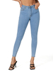 Pantalon en denime pour femme Boutons bleu ciel clair Cowboy Pantalon taille surélevée irrégulière Jean fuselé