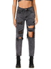 Pantalon en jean pour femme Boutons gris profond Cowboy Pantalon taille surélevée irrégulière