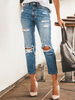 Pantalon en jean pour femme Pantalon taille naturelle en coton bleu éblouissant Jean déchiré