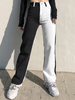 Pantalon Femme Blanc Polyester Taille Basse Taille Boutonnée Pantalon Bicolore