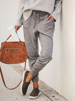 Pantalon femme gris clair avec cordon de serrage coupe fuselée pantalon de survêtement en polyester décontracté