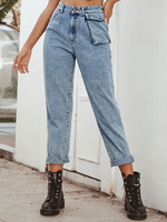 Pantalon Femme Jeans Poches Bleu Ciel Clair Denim Taille Naturelle Pantalon Court Pantalon Décontracté