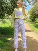 Pantalon Femme Motif Plaid Violet Boutons Polyester Stretch Pantalon Taille Rehaussée