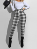 Pantalon femme noir à lacets en polyester asymétrique taille surélevée pantalon à carreaux