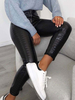 Pantalon femme noir fermeture éclair en cuir Synthétique pantalon taille décontractée surélevé