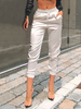 Pantalon Femme Rayures Polyester Blanc Cordons de Serrage Poches Taille Haute Pantalon