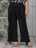 Pantalon grande taille pour femme Pantalon évasé décontracté en polyester surdimensionné noir