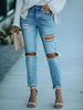 Pantalon Jean Long en Denim Femme Déchiré Coupe Cintrée Cousu Unicolore Pantalon Sexy