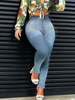 Pantalon Jean Long Femme en Denim Moulant Coupe Cintrée à Zip avec Poches Unicolore