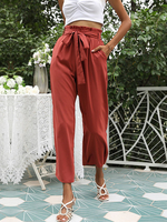 Pantalon long Pantalon évasé taille haute en polyester rouge