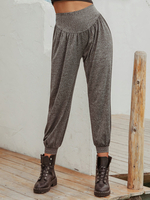 Pantalon Mi-long Femme Décontracté Coupe Cintrée Elastique Unicolore