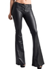 Pantalon noir Bell Bottom Pantalon en cuir à jambe évasée à lacets