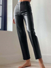 Pantalon Noir Fermeture Éclair PU Cuir Taille Naturelle Pantalon