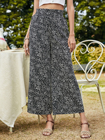 Pantalon Noir Passepoil Polyester Surdimensionné Taille Surélevée À Pois Pantalon