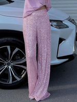 Pantalon Paillettes Argentées Taille Haute