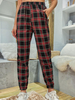 Pantalon Pantalon à carreaux en polyester rouge à taille surélevée