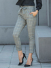 Pantalon Pantalon fuselé en polyester gris à taille haute à carreaux
