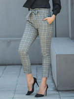 Pantalon Pantalon fuselé en polyester gris à taille haute à carreaux