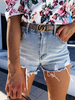 Pantalon Short Déchiré Femme Court Coupe Cintrée à Zip avec Bouton avec Poches Unicolore