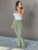 Pantalon évasé femme Pantalon taille haute irrégulière en polyester vert avocat