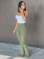 Pantalon évasé femme Pantalon taille haute irrégulière en polyester vert avocat