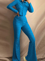 Pantalon évasé femme Teal Piping Polyester Stretch Pantalon droit taille haute