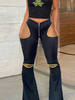 Pantalon évasé noir découpé en polyester taille surélevée irrégulière Pantalon noir