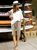 Pantalons Courts Femme Coupe Cintrée à Lacets Unicolore avec Poches