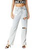Pantalons Décontracté Femmes en Denim Long Creusants Déchirés Bleu Clair Pantalons Femmes