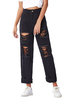 Pantalons Décontracté Femmes en Denim Long Creusants Déchirés Noir Pantalons Femmes