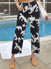 Pantalons Décontracté Femmes Long Fermeture avec Boutons Imprimé Animal Bicolores Noir et Blanc Pantalons Femmes