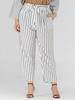Pantalons de grande taille pour femmes à rayures blanches à lacets Pantalon long surdimensionné en polyester