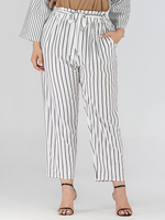 Pantalons de grande taille pour femmes à rayures blanches à lacets Pantalon long surdimensionné en polyester