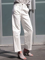 Pantalons Droits en Denim Femmes Fermeture avec Bouton et Zip Unicolore Blanc avec Poches Pantalons Femmes