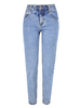 Pantalons Droits en Denim Femmes Long Fermeture avec Bouton et Zip Bleu Clair Pantalons Femmes