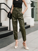 Pantalons Droits Femmes à Cuir Synthétique Vernis à Lacets Elastique avec Poches Unicolore Pantalons Droits Femmes