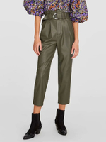 Pantalons Droits Femmes à Cuir Synthétique Vernis Ceinturé à Lacets avec Poches Unicolore Pantalons Droits Femmes